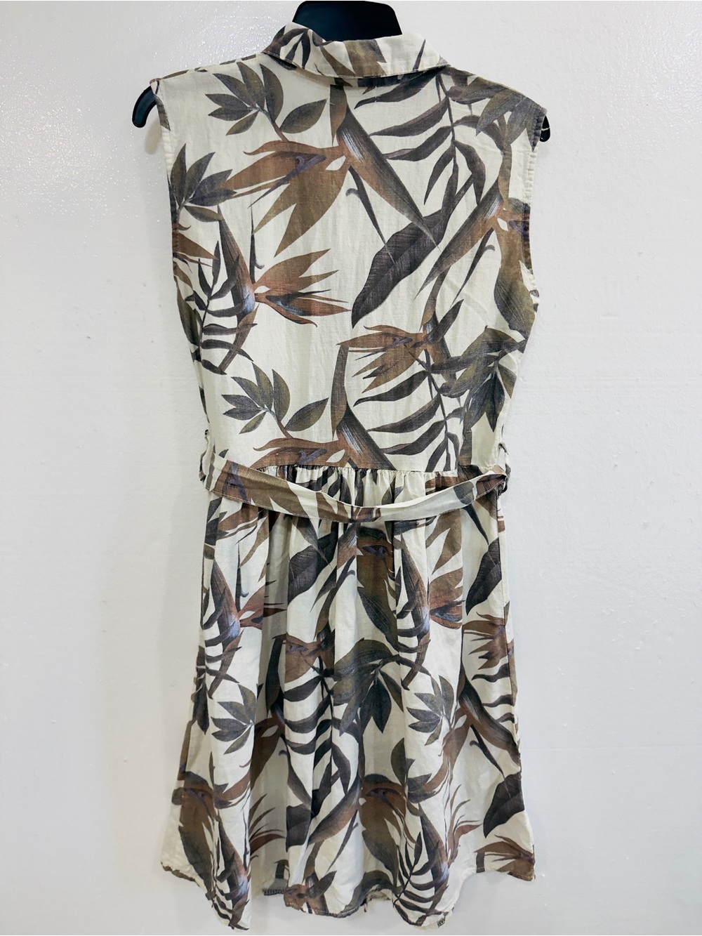 Laura Bianchi 100% Linen Leaf Print Sleeveless Shirt Dress Belted size S - Picture 4 of 10